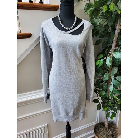 Xersion Women Solid Gray Polyester Cold Shoulder Sleeve Knee Length Dress Size L - Picture 11 of 11